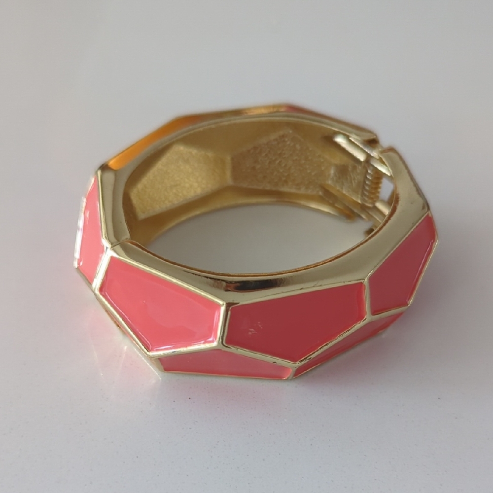 Gold and Pink Geometric Bangle Bracelet
